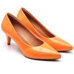 Scarpin Salto Fino Baixo Verniz Laranja