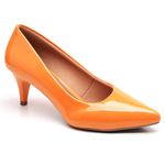Scarpin Salto Fino Baixo Verniz Laranja
