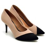  Scarpin Salto Medio Nobuck Bicolor 