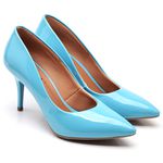 Scarpin Salto Médio Fino Verniz Azul Tifany