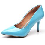 Scarpin Salto Médio Fino Verniz Azul Tifany