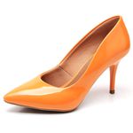 Scarpin Salto Médio Fino Verniz Laranja