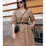 Vestido Maxi Midi Lorena Puro Linho Cappuccino