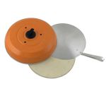 Kit Pizza Para Churrasqueira Com Pá De Pizza Aluminio, Pedra Refratária 35cm e Abafador Laranja