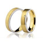 Alianças de casamento e noivado em ouro 18k 750 trabalhadas fosca com diamante 2 tons 5.5 mm