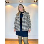 Blazer Tweed Xadrez Preto Com Areia