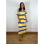 Conjunto Hortencia Listrado Azul Com Amarelo