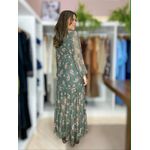 Vestido Longo Tule Estampado Verde