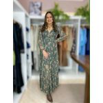 Vestido Longo Tule Estampado Verde