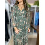 Vestido Longo Tule Estampado Verde
