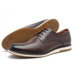 Sapato Social Oxford Derby Masculino Casual em Couro Sola Branca Café