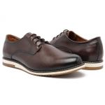 Sapato Social Oxford Derby Masculino Casual em Couro Sola Branca Café