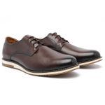 Sapato Social Oxford Derby Masculino Casual em Couro Sola Branca Café