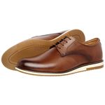 Sapato Social Oxford Derby Masculino Casual em Couro Sola Branca Caramelo