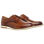 Sapato Social Oxford Derby Masculino Casual em Couro Sola Branca Caramelo