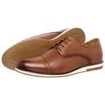 Sapato Social Oxford Derby Masculino Casual em Couro Texturizado Sola Branca Caramelo