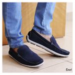 Mocassim Drive Masculino Em Couro Nobuck Azul