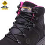 Bota Coturno Adventure Confort Arizona Feminino em Couro Legítimo Palmilha em Gel com C.A Preto-Rosa