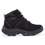 Bota Coturno Adventure Confort Arizona Feminino em Couro Legítimo Palmilha em Gel com C.A Preto-Rosa