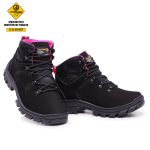 Bota Coturno Adventure Confort Arizona Feminino em Couro Legítimo Palmilha em Gel com C.A Preto-Rosa