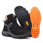 Bota Coturno Adventure Confort Edge Feminino em Couro Legítimo Palmilha em Gel com C.A Preto Rosa