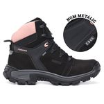 Bota Coturno Adventure Confort Edge Feminino em Couro Legítimo Palmilha em Gel com C.A Preto Rosa