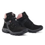 Bota Coturno Adventure Confort Edge Feminino em Couro Legítimo Palmilha em Gel com C.A Preto Rosa