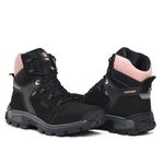 Bota Coturno Adventure Confort Edge Feminino em Couro Legítimo Palmilha em Gel com C.A Preto Rosa