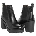  Bota Feminina Chelsea Country Confort em Couro Salto Alto - Preto