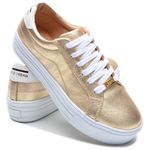 Tênis Feminino Casual em Couro - Dourado