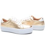Tênis Feminino Casual em Couro - Dourado