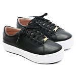Tênis Feminino Casual em Couro - Preto