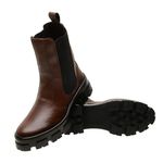 Bota Chelsea Feminina Cano Alto Sola Tratorada Luxuosa - Caramelo