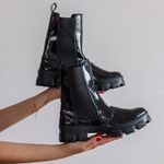 Bota Chelsea Feminina Cano Alto Sola Tratorada Luxuosa