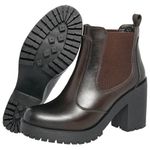  Bota Feminina Chelsea Country Confort em Couro Salto Alto - Café