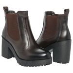  Bota Feminina Chelsea Country Confort em Couro Salto Alto - Café