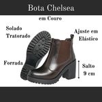  Bota Feminina Chelsea Country Confort em Couro Salto Alto - Café