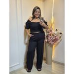 CALÇA PANTALONA EM LINHO-PRETO
