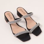 Tamanco Kelly Tiras de Strass - Preto