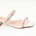 Tamanco Kelly Tiras de Strass Coloridas - Off White 