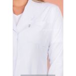 Jaleco Feminino Plus Size Acinturado 100% Algodão Manga Longa Branco - Botão de pressão 