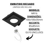 Spot Embutir Teto Quadrado Recuado Dicroica 1XMR16 PT Pix