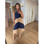VESTIDO MALHA DE ALGODÃO BICOLOR LIZ - AZUL MARINHO COM DOCE DE LEITE
