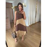 VESTIDO MALHA DE ALGODÃO BICOLOR LIZ - MARROM COM DOCE DE LEITE
