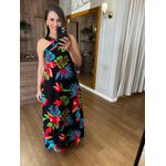 VESTIDO VISCOLINHO ESTAMPADO LONGO - PRETO 