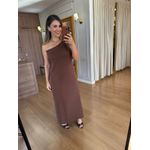 VESTIDO MALHA DE ALGODÃO UM OMBRO SÓ - MARROM