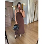 VESTIDO MALHA DE ALGODÃO UM OMBRO SÓ - MARROM