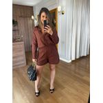CONJUNTO SHORT E CAMISA 100% ALGODÃO MARIA - MARROM 