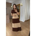 VESTIDO MALHA DE ALGODÃO BICOLOR BRUNA - MARROM COM DOCE DE LEITE