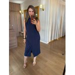 VESTIDO MALHA DE ALGODÃO DRAPEADO - AZUL